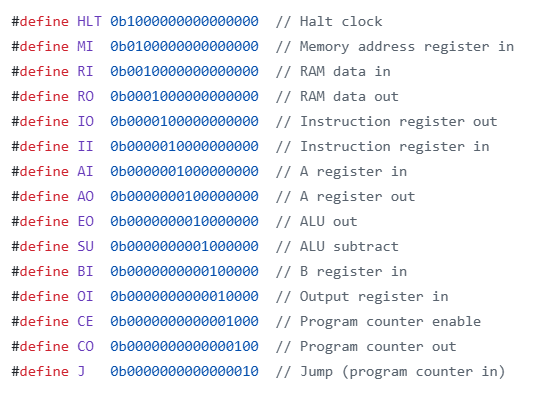 Code to declare control line constants